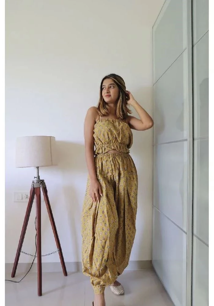 Yellow Cotton Balloon Pants with Bagru Hand Block Print-1.webp